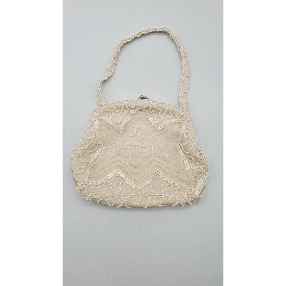 Vintage Walborg Hand Beaded Clutch Made in Belgium Cream & White Exquisite